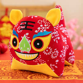 花布老虎毛绒玩具虎年吉祥物公仔生肖虎玩偶布娃娃年会礼品小挂件