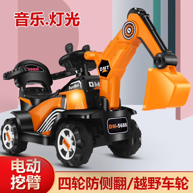 Large Children's Excavator Toy Car Can Sit and Slide Music Electric Excavator Large Boys and Girls Baby Engineering Car