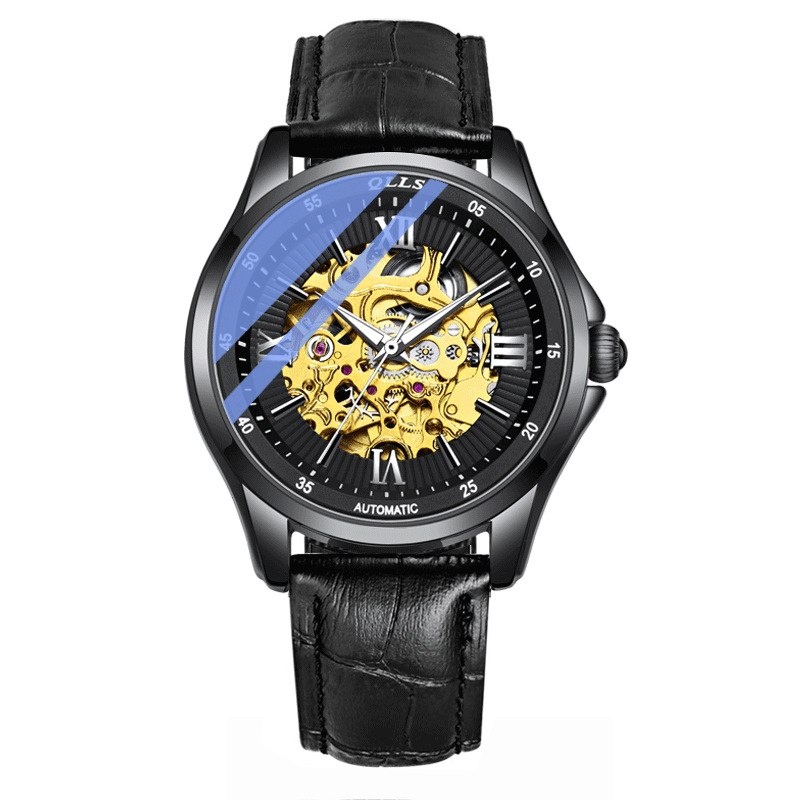 奇洛时qlls手表男士机械表全自动防水陀飞轮学生男表皮带厂家批发