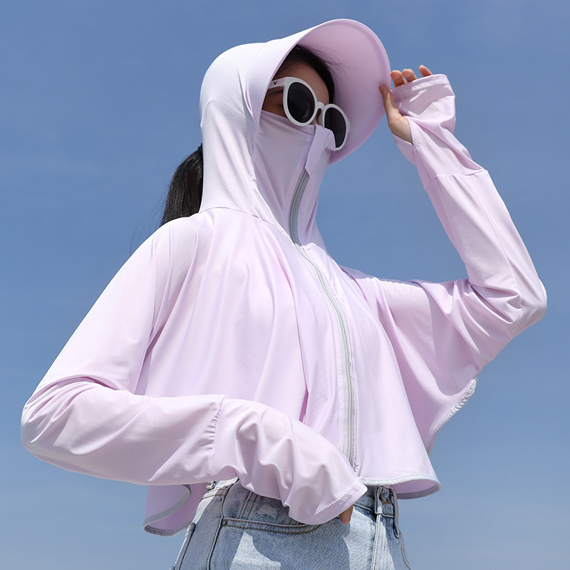 Summer Sun Protective Clothes Women's UV-Proof Ice Silk Outdoor Cycling Big Brim Sun-Proof Hooded Cloak Breathable Sun Protection Clothing