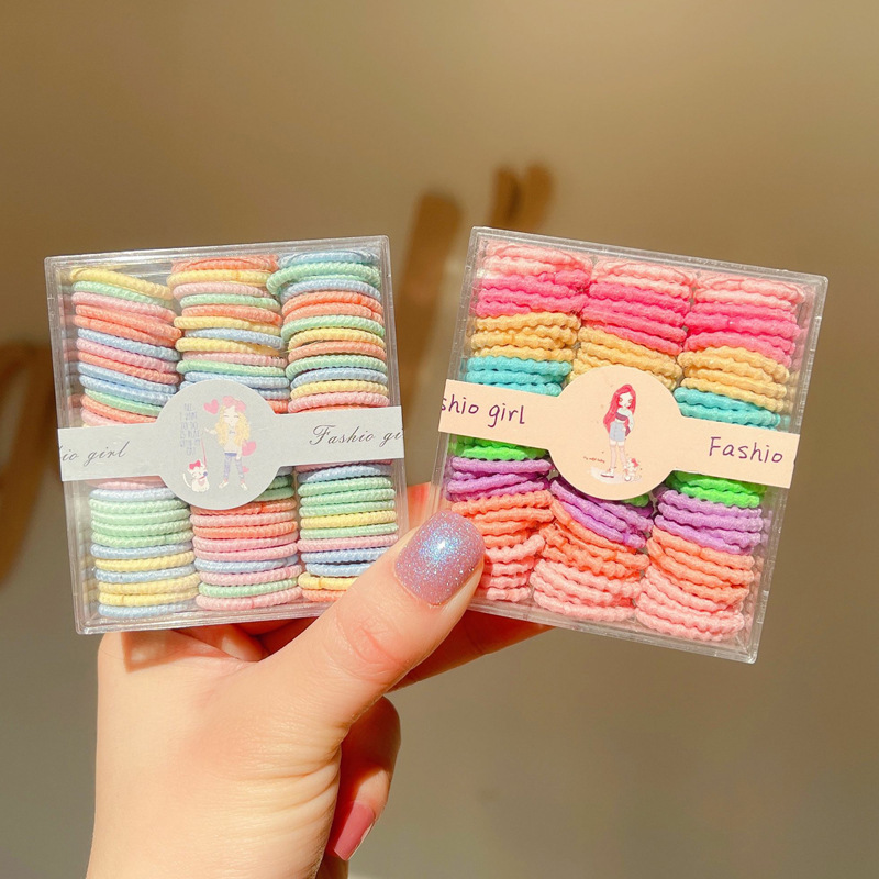 90 Boxed Children Seamless Small Rubber Band Candy Color Baby Hair Ring Cute High Elastic Hair Tie Wholesale