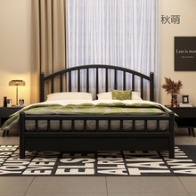 i！卧室全实木床黑色家用1.8m双人床现代简约储物床1.2米单人ins