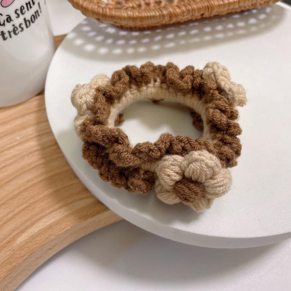 大肠发圈网红秋冬新款编织毛线奶茶系小花圈日韩气质少女头圈工厂