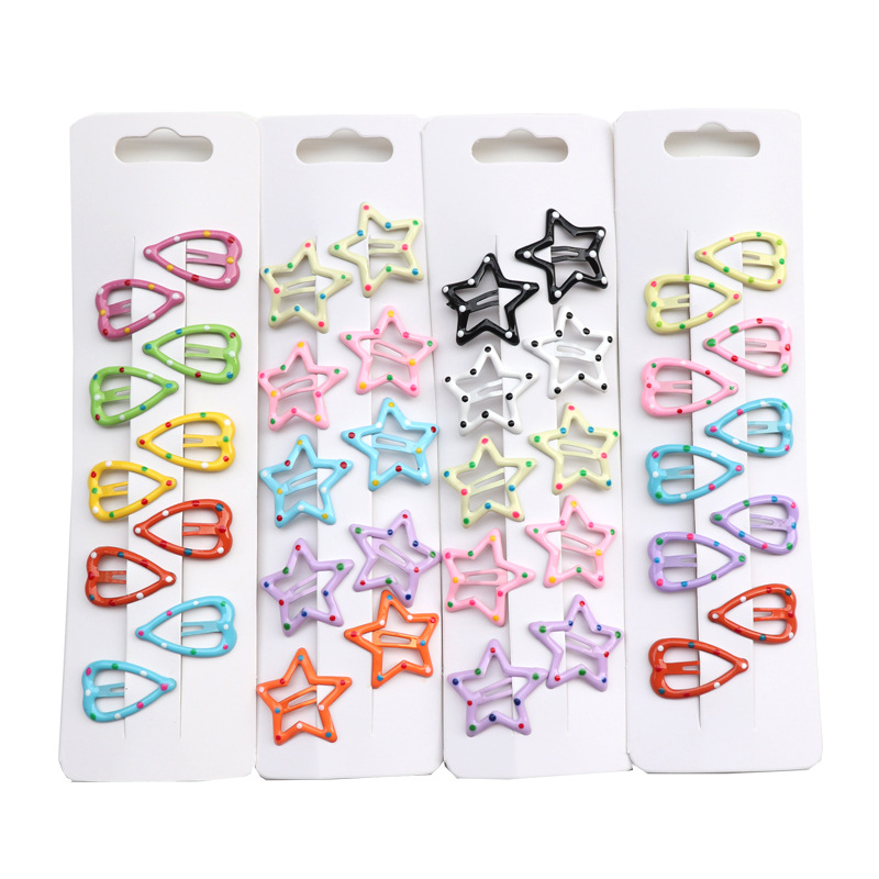 New Children's Barrettes Five-Pointed Star Dripping Oil Wave Point BB Clip Bone Little Clip Cropped Hair Clip Barrettes Girl Bang Side Clip