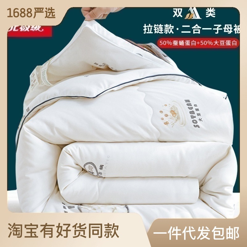 Bejirog Class a Soybean Fiber Zipper Two-in-One Double Quilts Quilt for Spring and Autumn Warm Extra Thick Winter Quilt Duvet Insert