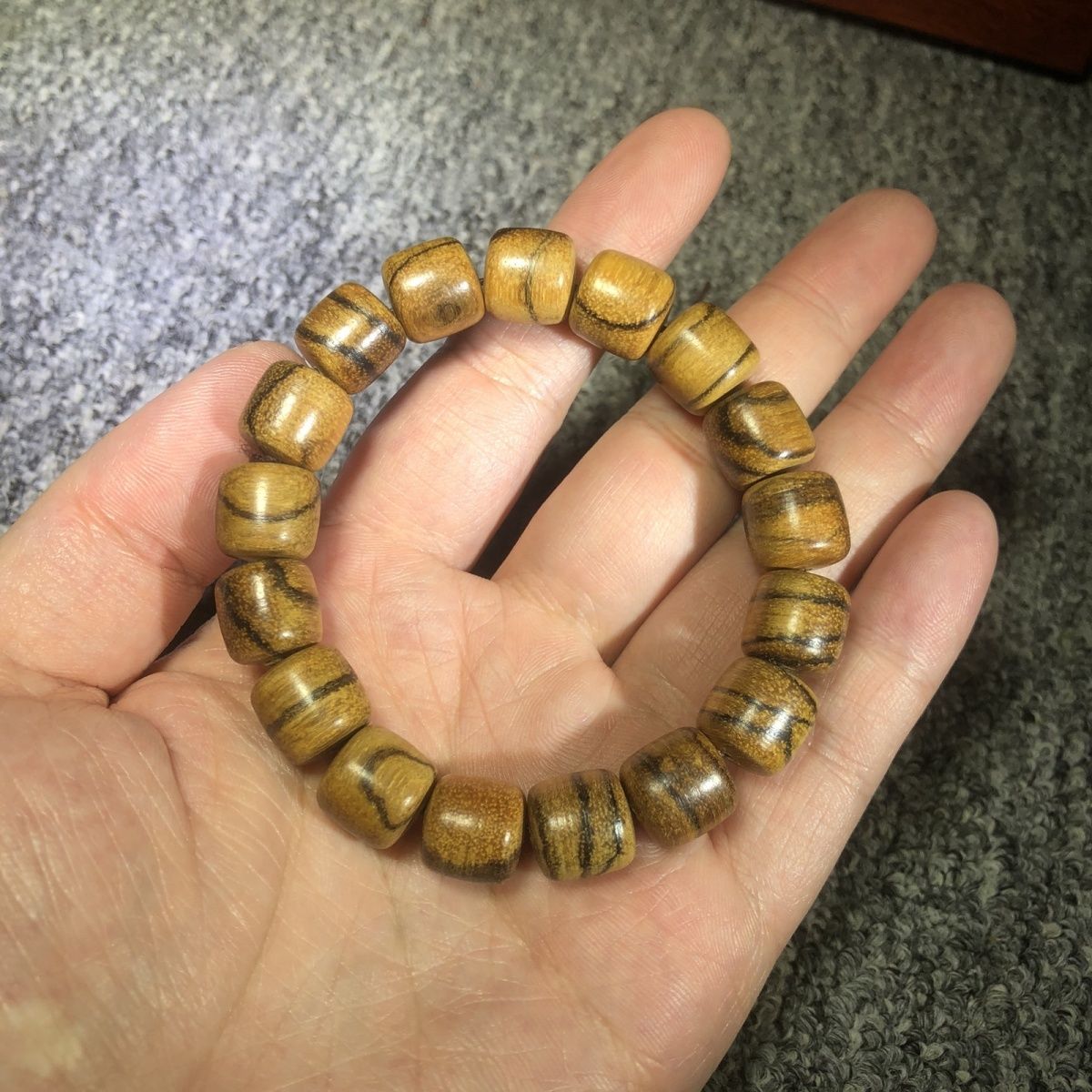 精品印尼花奇楠木12mm虎皮纹桶珠手串佛珠木作文玩礼品工艺珠串