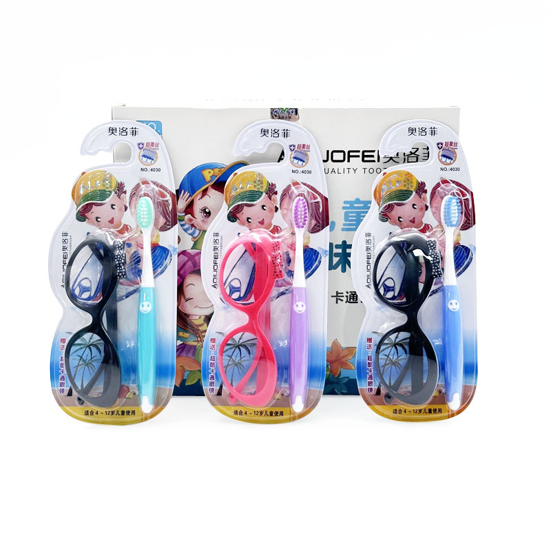 厂家直批奥洛菲4030纤细柔软刷丝呵护幼牙赠超酷卡通眼镜儿童牙刷