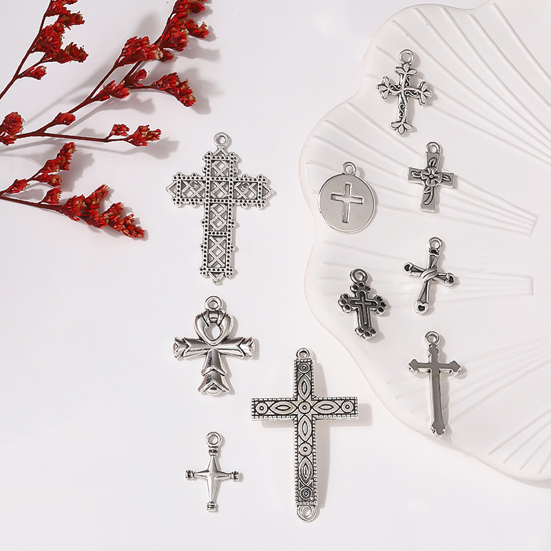 Cross-Border New DIY Ornament Accessories Hollow Three-Dimensional Cross Necklace Bracelet Pendant Jewelry Ornament Material Wholesale