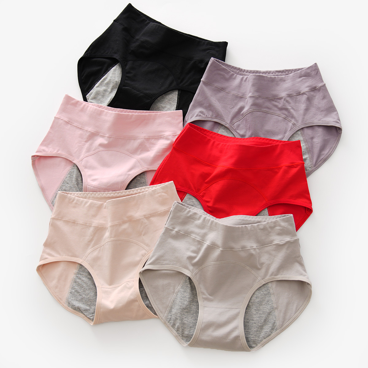 护住小腹 女士中高腰生理内裤 新品内裆 纯色防漏经期内裤 三角裤