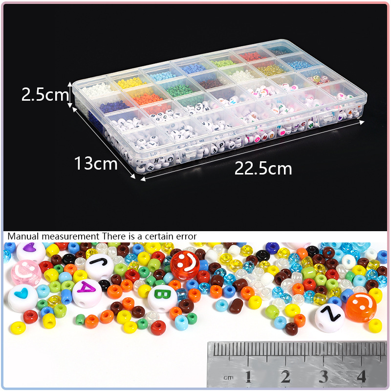DIY Beaded 28 Grid Box Kit Solid Color Paint Micro Glass Bead DIY Bracelet Necklace Accessories Color Small Rice-Shaped Beads