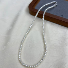S925银尾链小米珠项链淡水珍珠3-4mm近圆几乎无瑕锁骨链baby链