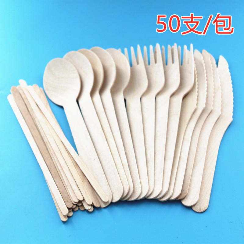 Disposable Wooden Spoon Wooden Knife Wooden Fork Set Dessert Disposable Wooden Knife Fork Spoon Coffee Stick