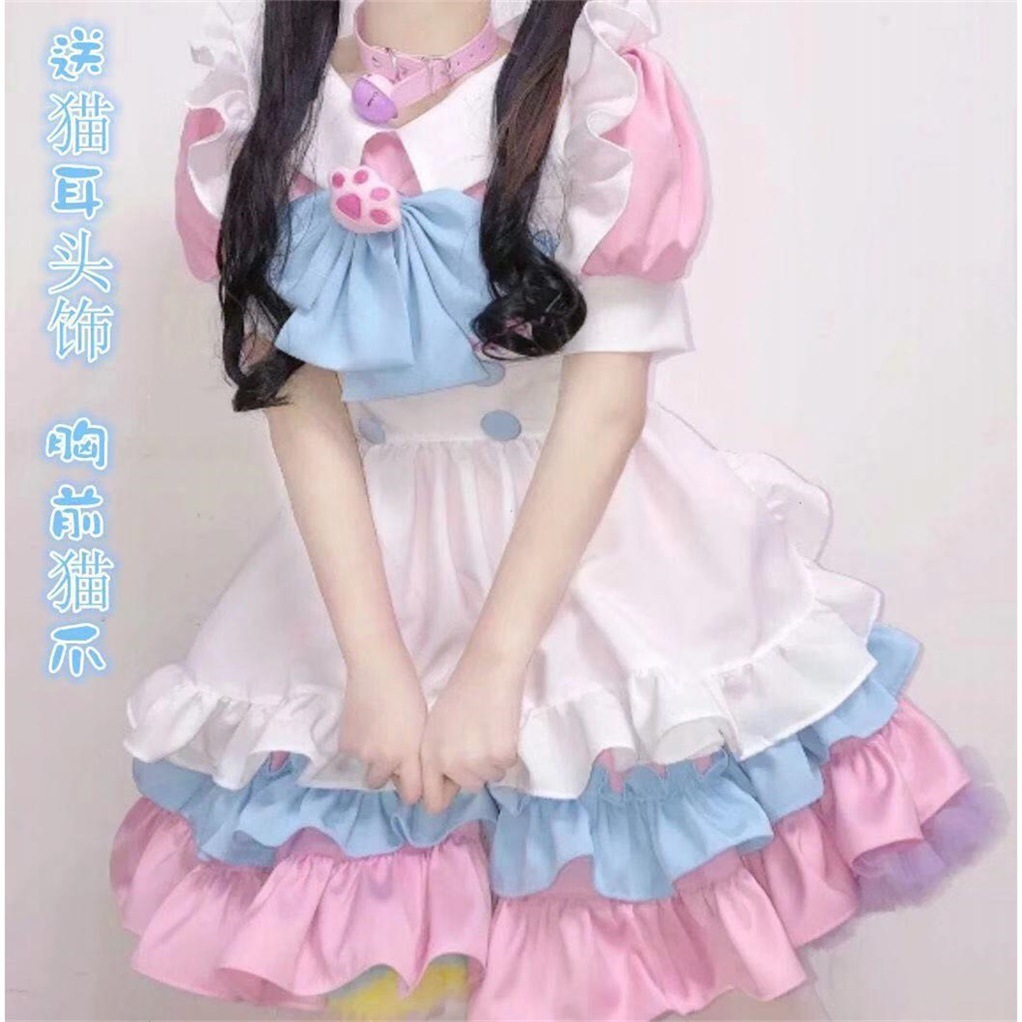 New Super Cute Pink Blue Maid Cosplay Alice Cute Lolita Women's Clothing L Lolita Suit Dress