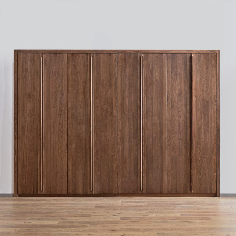北美黑胡桃原木全实木整体衣柜北欧轻奢折叠平开门储物大衣橱衣柜