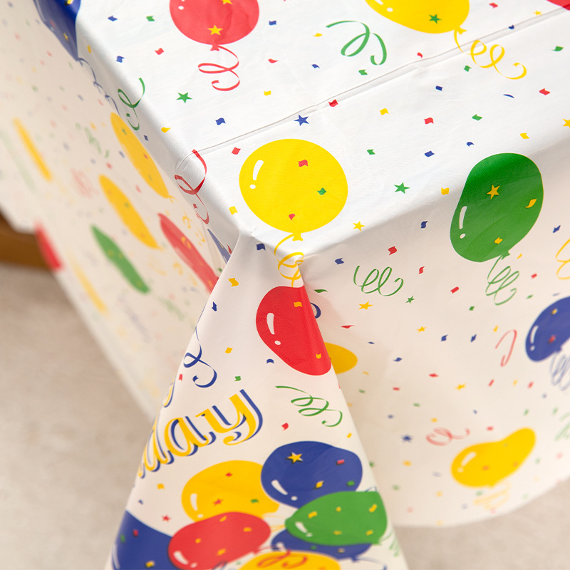 Disposable PEVA Plastic Table Cloth Thickened Oil-Proof Cartoon Balloon Tablecloth Birthday Party Kindergarten Table