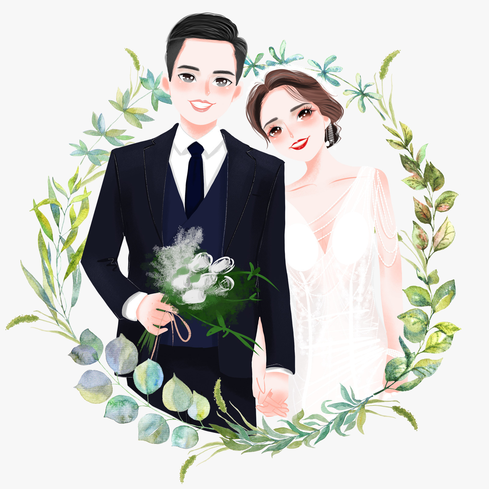 q版婚纱照手绘头像定制卡通人物漫画情侣diy生日礼物请帖请柬设计