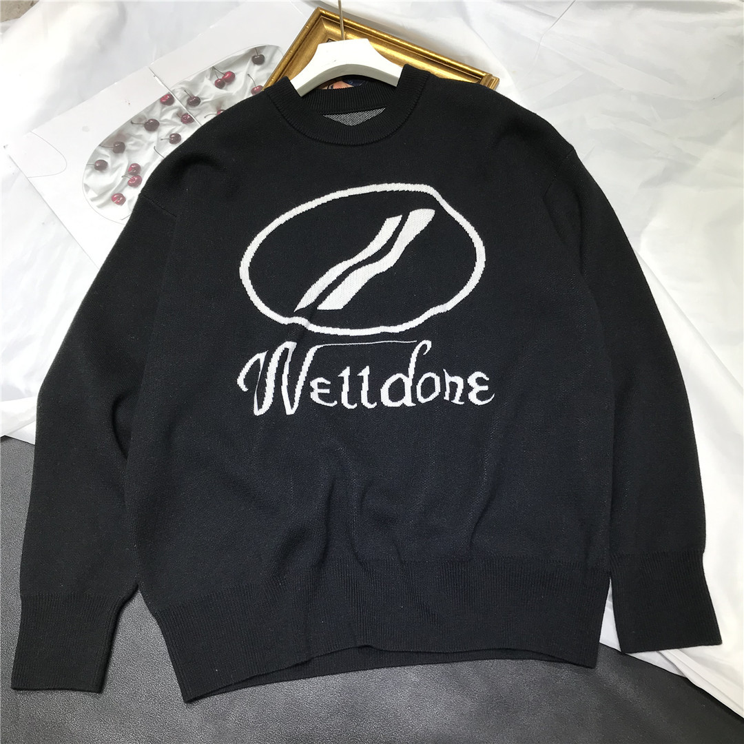 wd潮牌字母提花logo圆领套头针织衫男女韩版宽松休闲长袖毛衣秋冬