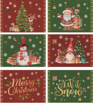 Christmas Dining Table Cushion Linen Placemat Heat Insulation Anti-Scald Christmas Printing Western Table Runner Mat Dining Table Decorations