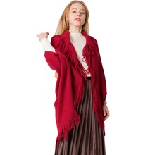欧美秋冬季女式针织衫开衫流苏红色毛衣蝙蝠袖针织衫斗篷披肩外套