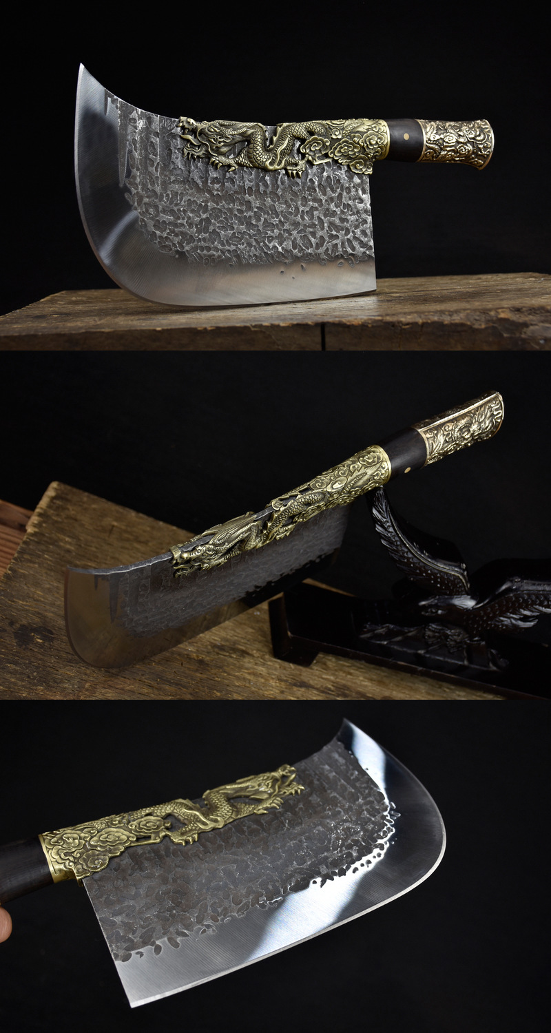 龙泉手工锻打加厚加重砍骨刀菜刀剁骨刀商用铜柄批发代理锋利刀具