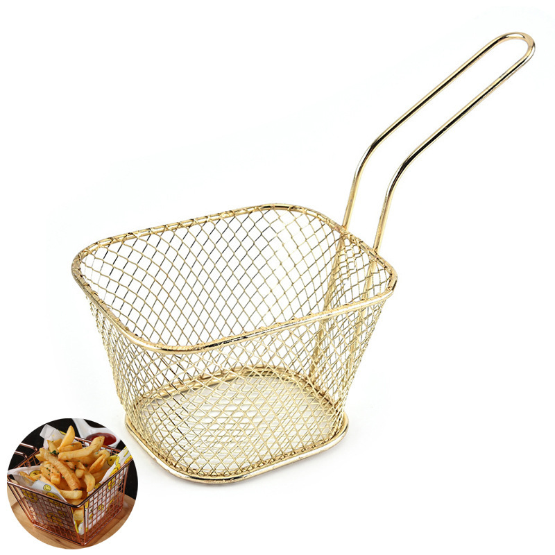 Cross-Border Stainless Steel French Fries Fried Basket Western Food Snack Food Basket Fried Mesh Basket Oil-Proof Oil Draining Rack Basket Rack