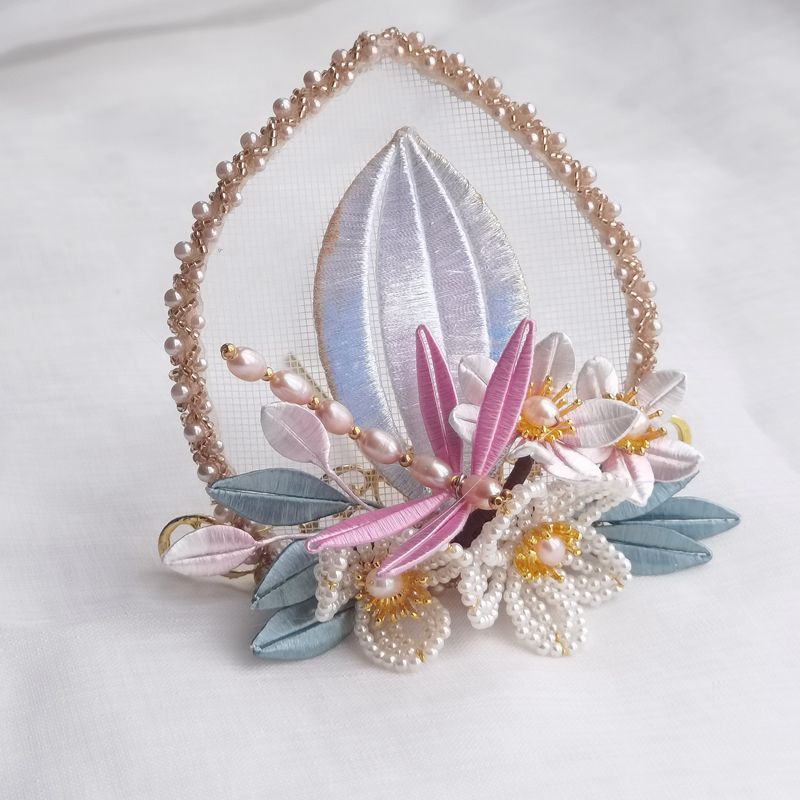 古风发冠头饰汉服配饰缠花编珠莲花冠发冠女发饰