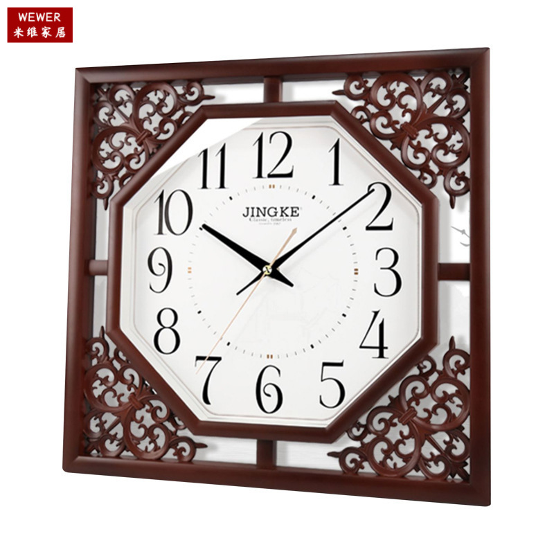 Customized Wholesale Jingke Antique Wall Clock Mute Scanning Square Carved Chinese Style Factory Direct Sales Wholesale