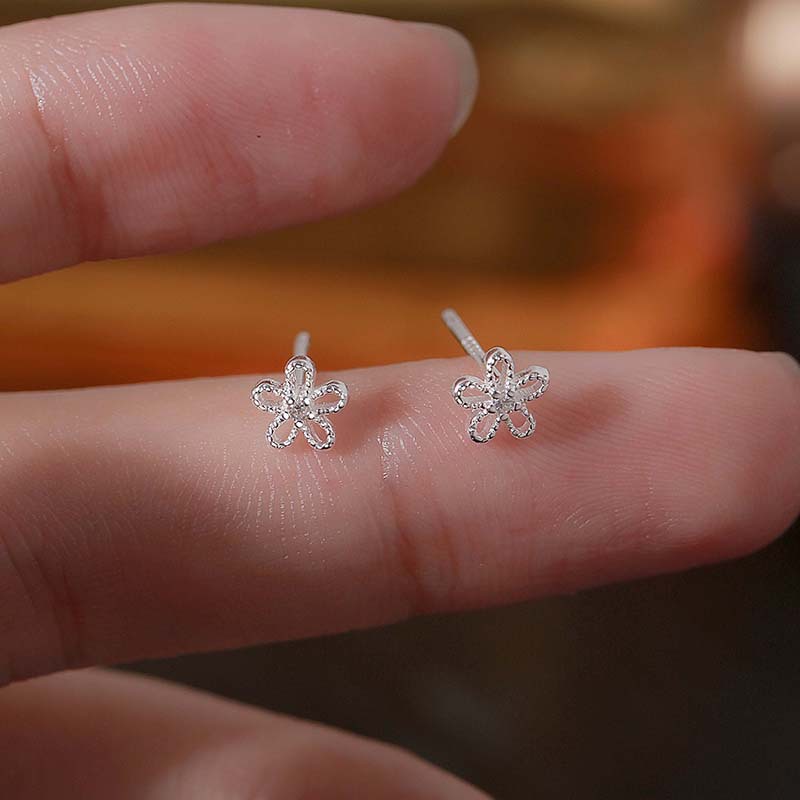 s999纯银花朵耳饰锆石太阳花耳钉简约女小巧养耳洞新潮网红耳饰品