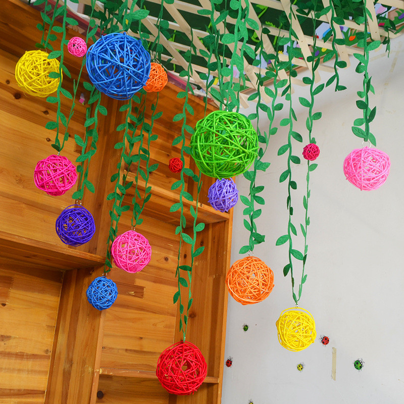 彩色藤球藤编彩球挂饰幼儿园学校走廊天花板装饰diy柳球圆形吊饰