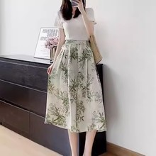 新中式夏天系列雪纺--国奢风裤裙宽松型淑女裤裙夏季半身裙七分裤