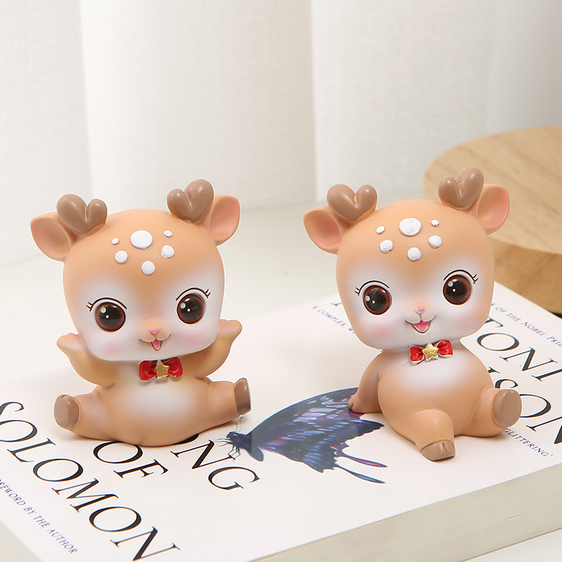 创意可爱少女心萌鹿蛋糕摆件烘焙装饰品卡通小鹿汽车摆件车载树脂