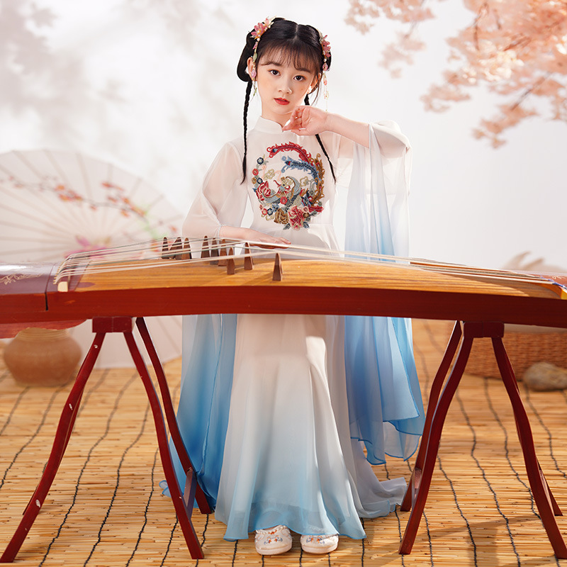 女童古筝演出汉服中国风2023年新款儿童大童合唱演奏艺考礼服裙女