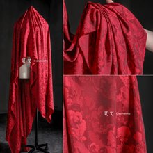 红瓷人丝提花布料丝绸深红色玫瑰旗袍衬衫裙装设计师面料
