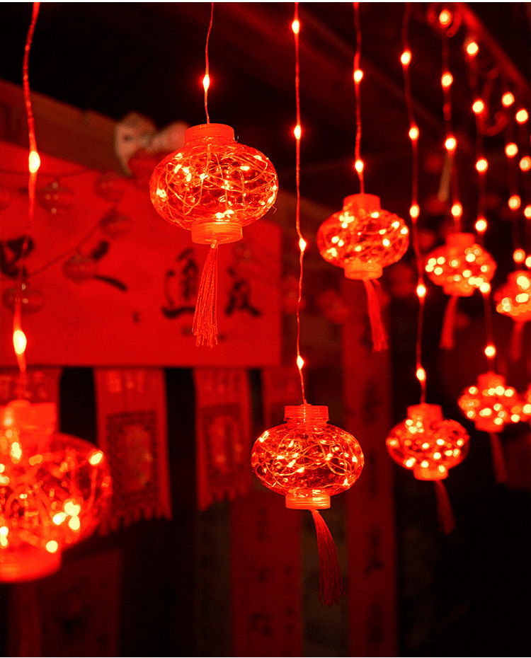 过年装饰灯led彩灯闪灯串灯满天星阳台春节新年红灯笼窗帘布置