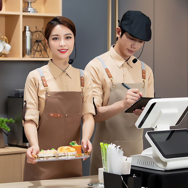 防水帆布围裙logo印字餐饮专用工装围裙摆摊奶茶咖啡店商用男女