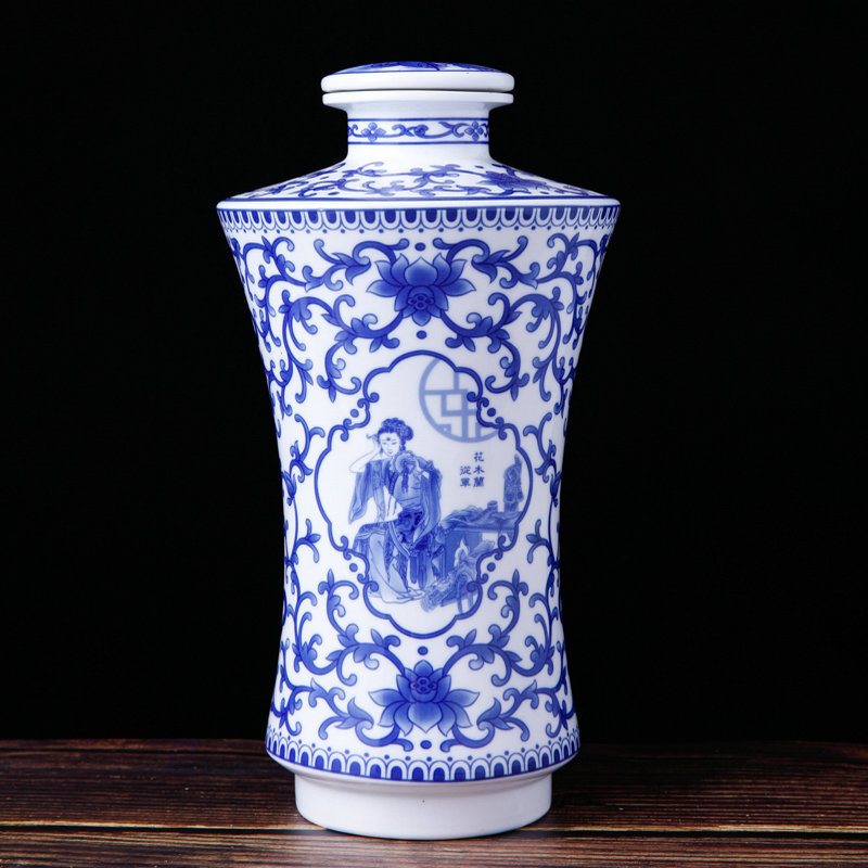 厂家供应5斤釉中彩酒瓶景德镇青花瓷酒具花木兰摆件花瓶