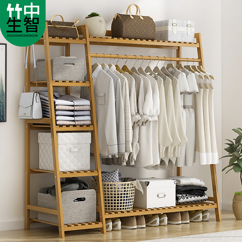 floor hanger simple thickened solid wood bedroom coat rack clothes rack household clothes hanger storage rack movable