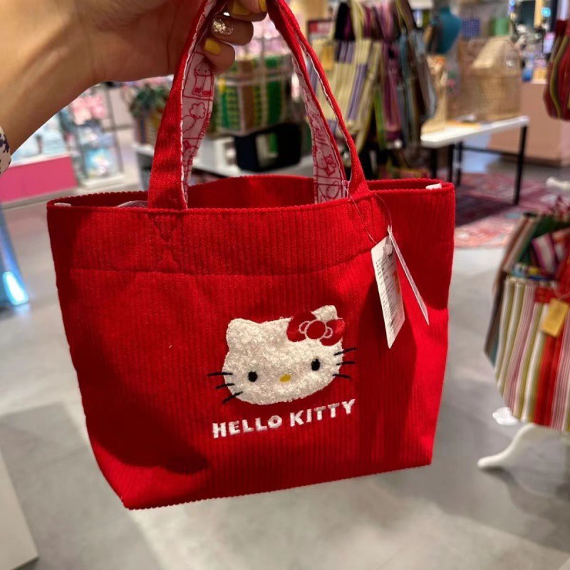 hellokitty可爱手提包灯芯绒单肩包少女心小托特包便携外出便当包