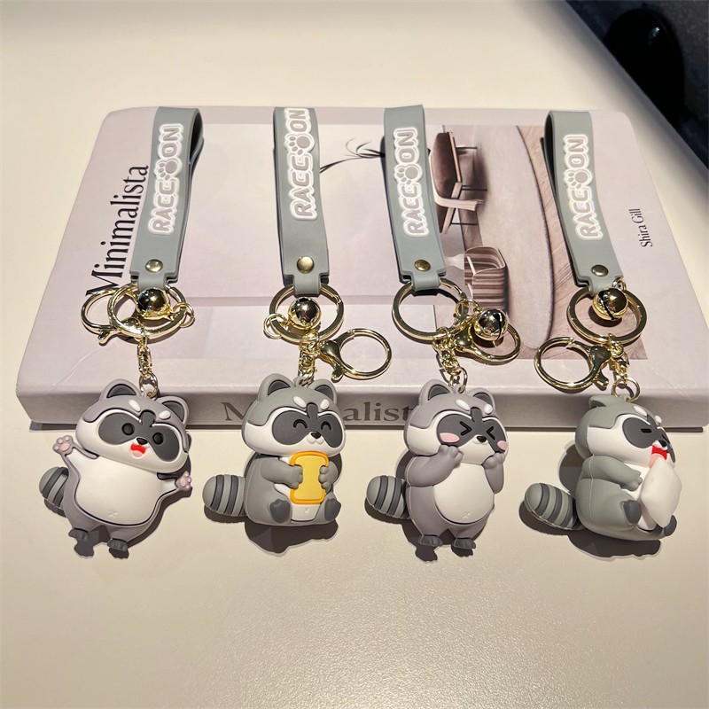 Genuine Creative Coati Keychain Cute Funny Little Gray Bear Raccoon Key Chain Men and Women Handbag Pendant Wholesale