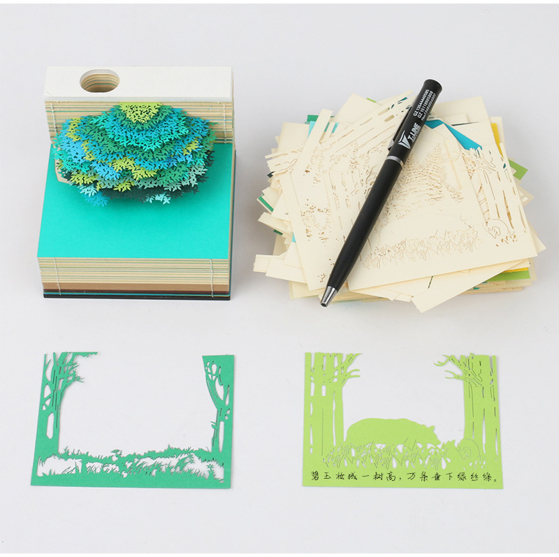 四季树3d立体便签本纸雕风景树屋便签纸礼品创意文创摆件工艺品