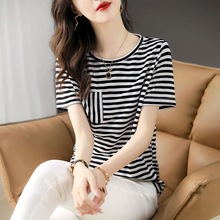 2023时尚百搭经典黑白条纹夏季气质韩版透气舒适短袖T恤女上衣