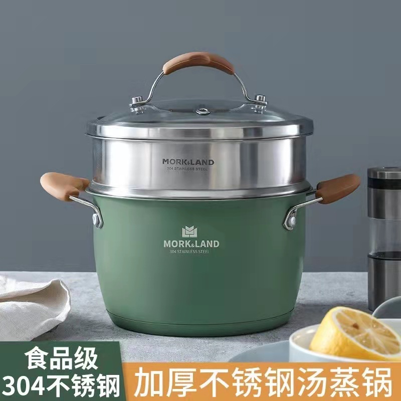 Noka Colorful Wholesale 304 Stainless Steel Couscous Pot Household Paint Deep Frying Pan Soup Pot Binaural Soup Pot