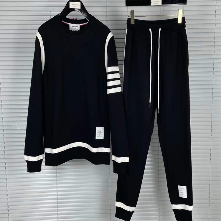 tb秋冬新款织带四道杠条纹杠休闲时尚宽松卫衣卫裤套装男女同款-阿里