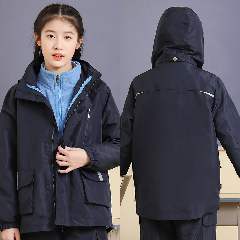中小学生校服冲锋衣藏蓝儿童男女童秋冬三合一防风防雨厂家代发
