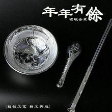 百福银碗三件套 双鱼银碗银筷银勺包装礼品盒999镀银家居使用餐具