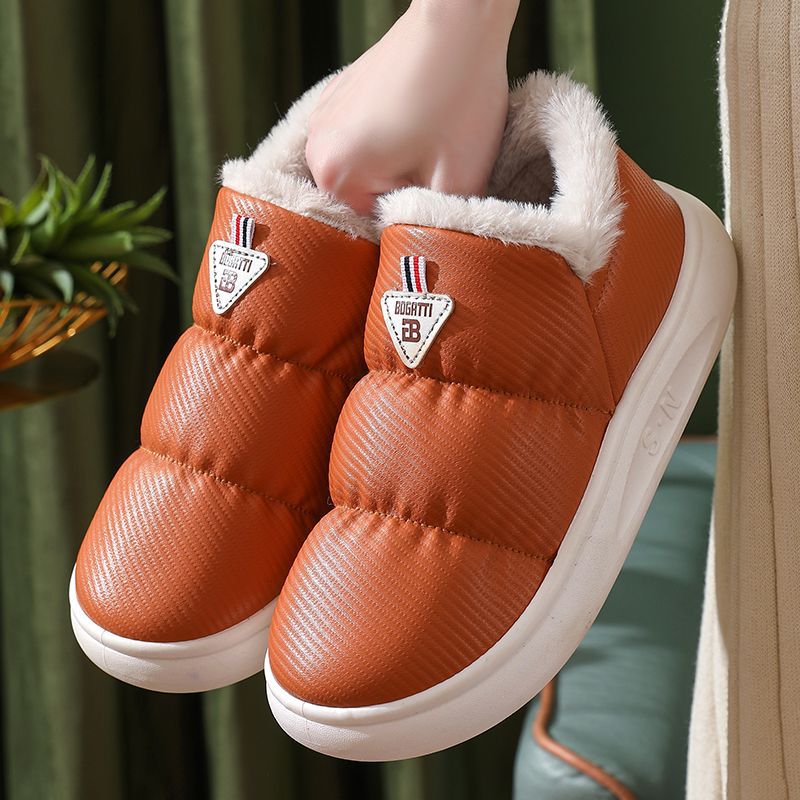 Cotton Slippers Cold Protection in Winter Women's Warm Keeping Heel Cover High-Top Household Plush Non-Slip Platform Cotton Shoes Men's Outer Wear