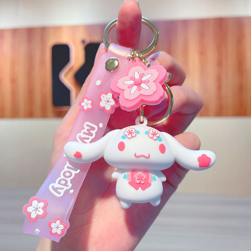 Cute Sakura-Shaped Sanrio Keychain Cartoon My Melody Clow M PVC Doll Bag Package Pendant Gift Wholesale