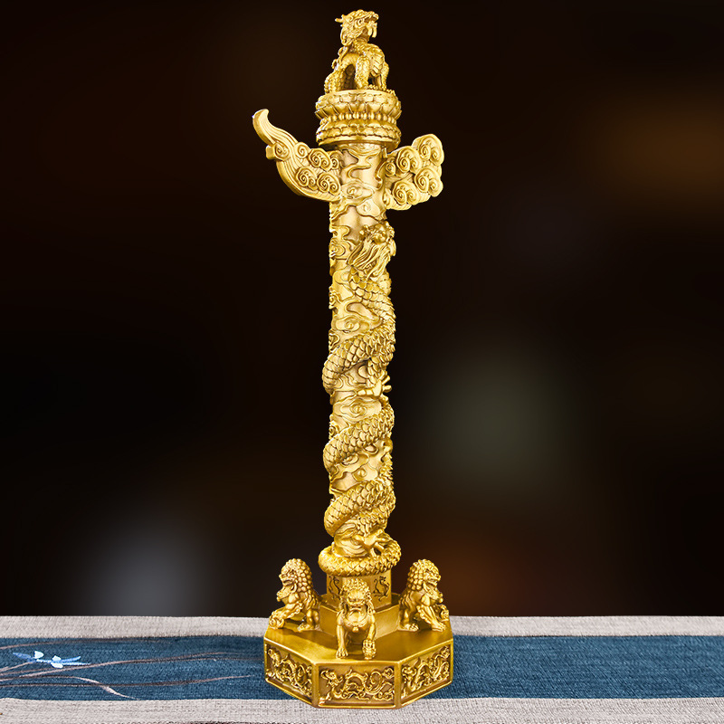 华表摆件精致华表柱摆件中华柱龙柱纯铜现代家居办公室摆件