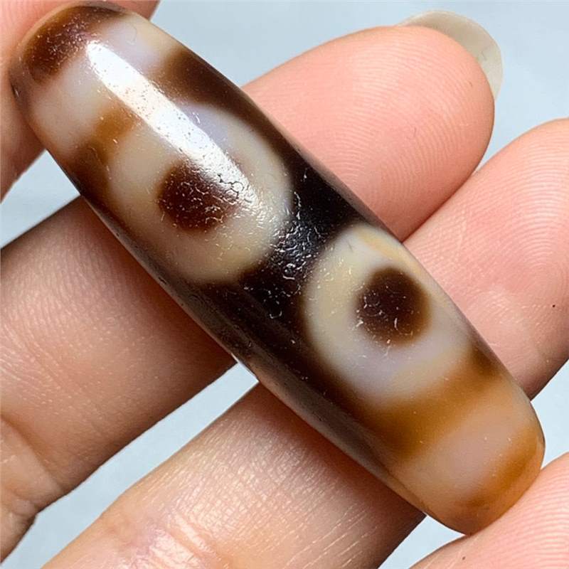 一物一图 台湾真品天珠老料朱砂包浆三眼天珠吊坠锁骨男女饰品