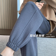 灰色运动裤女春秋季宽松束脚高腰显瘦垂感小个子阔腿美式休闲卫裤